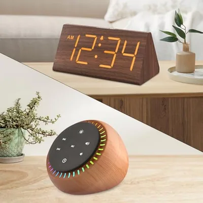 Wooden Clock with Sound Machine